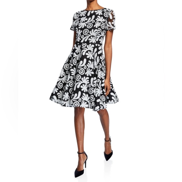 Shani Applique Fit And Flare Dress - Black/White - Picture 1 of 6